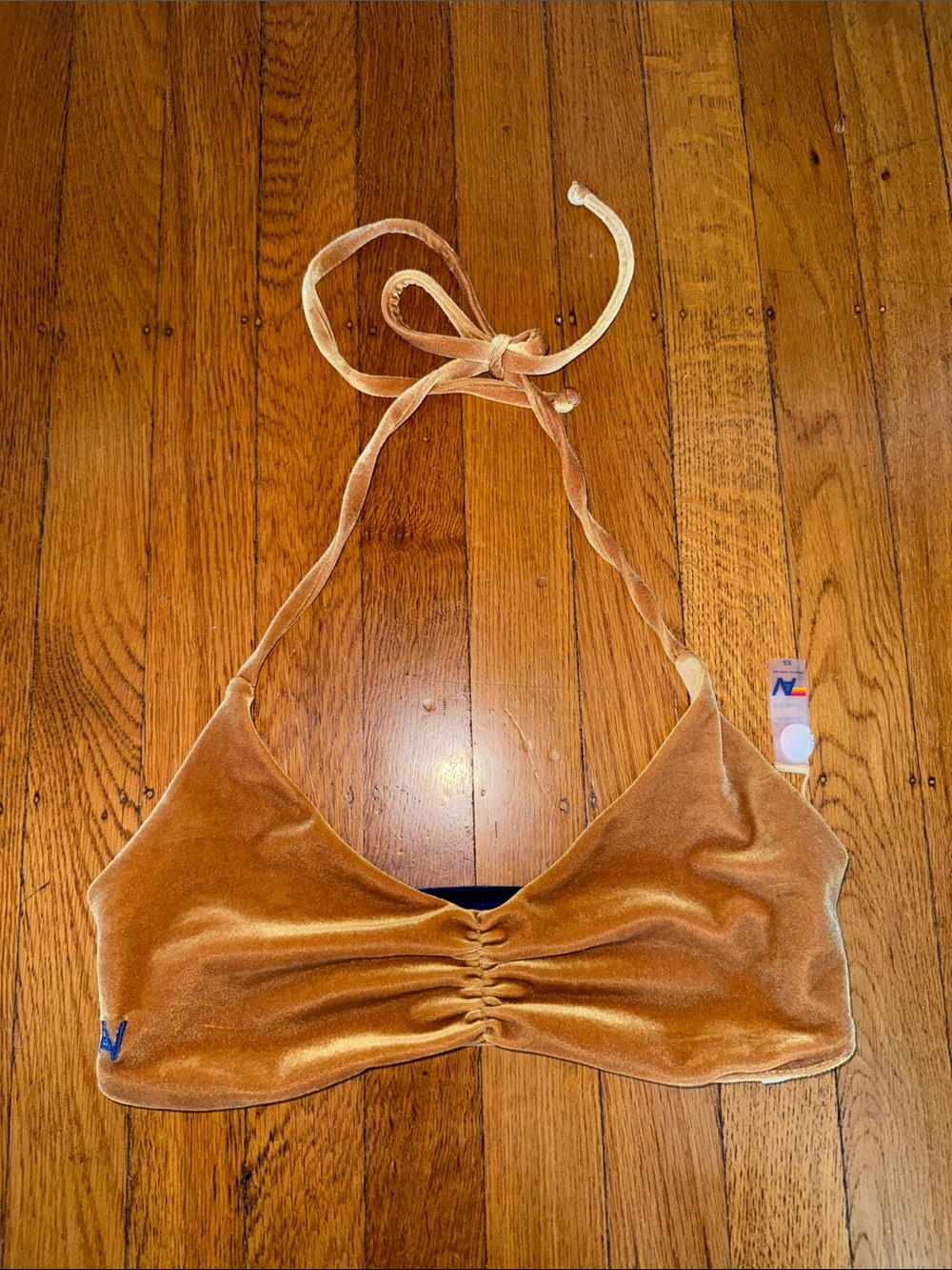 Aviator Nation Velvet Triangle Bikini Top - Caramel Golden - Picture 3 of 4